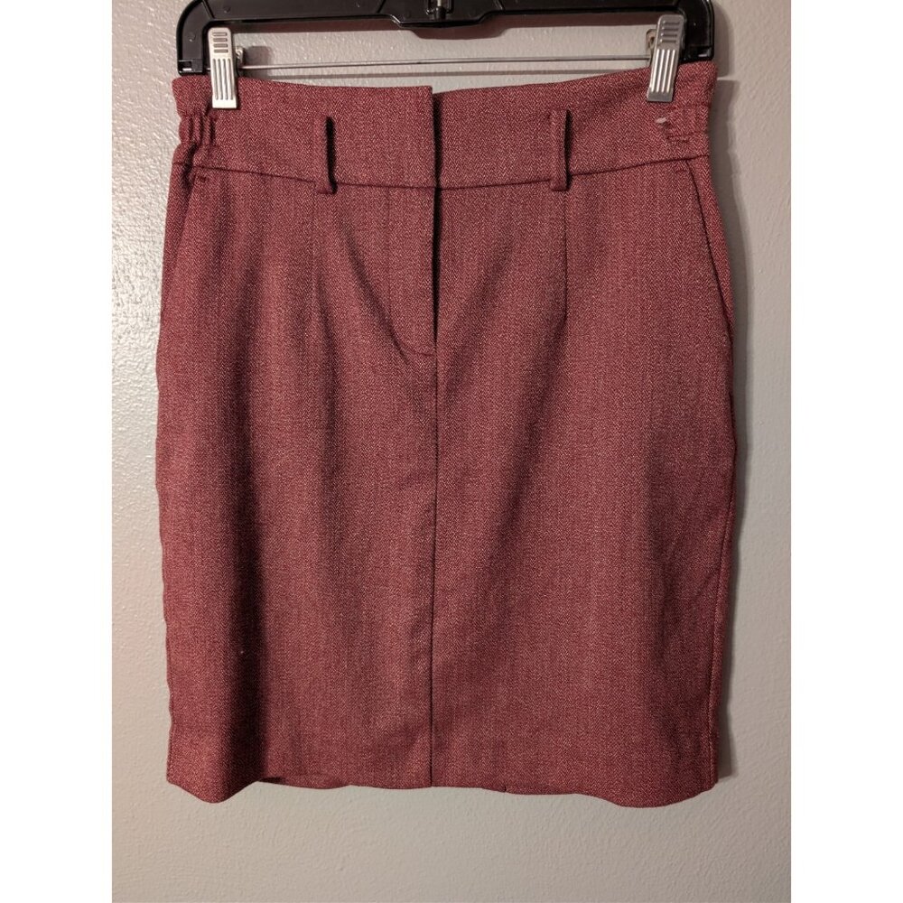 LOFT Outlet Skirt Size 0 Burgundy Herringbone Textured Pockets Career Work Mini - Picture 2 of 5